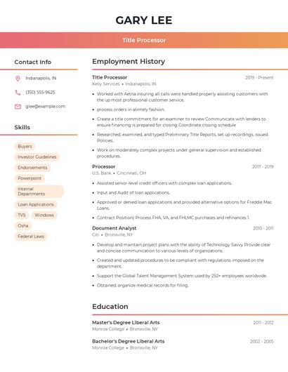 Title Processor Resume