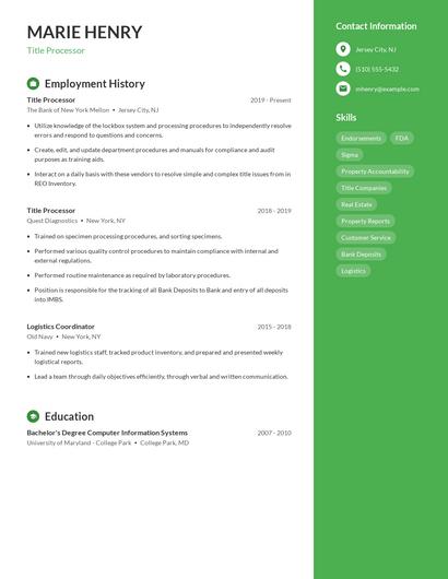 Title Processor Resume