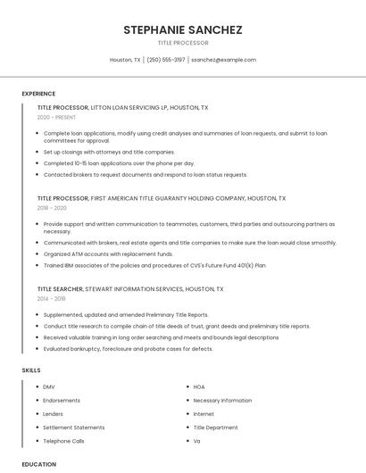 Title Processor Resume