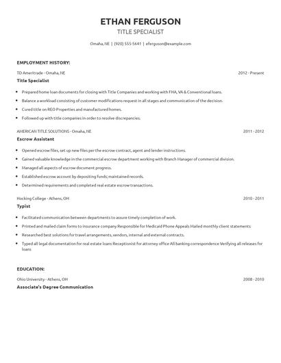 Title Specialist Resume