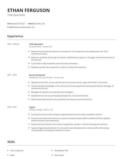 Title Specialist Resume