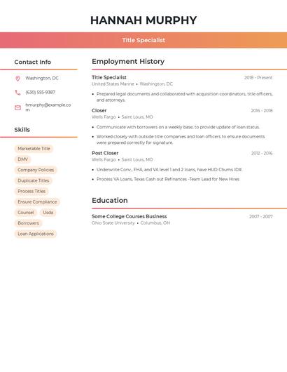 Title Specialist Resume