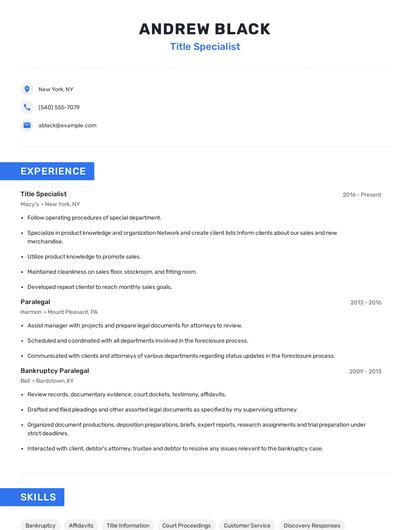 Title Specialist Resume