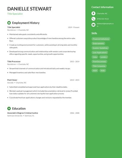 Title Specialist Resume