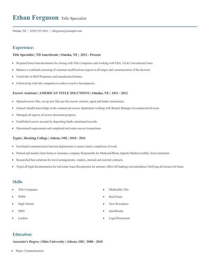 Title Specialist Resume