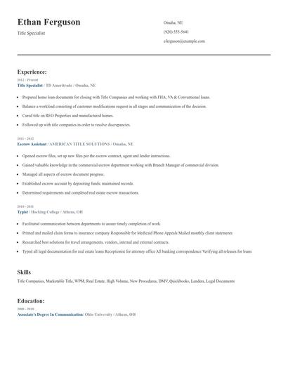 Title Specialist Resume