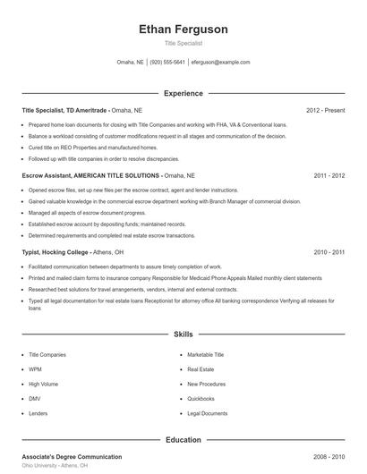 Title Specialist Resume