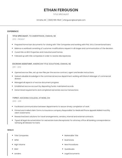Title Specialist Resume