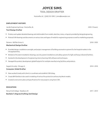 Tool Design Drafter Resume