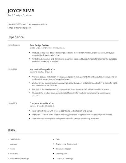 Tool Design Drafter Resume