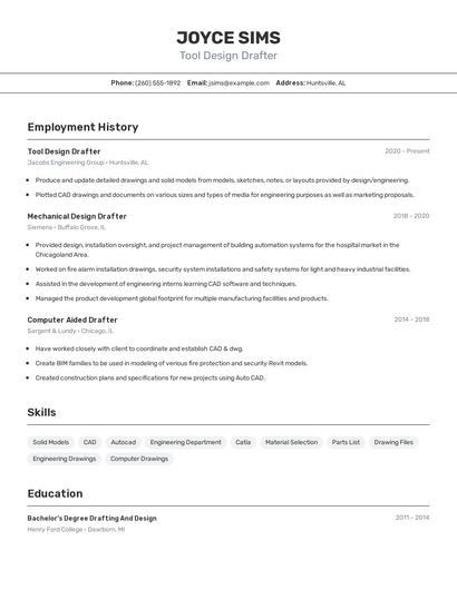 Tool Design Drafter Resume