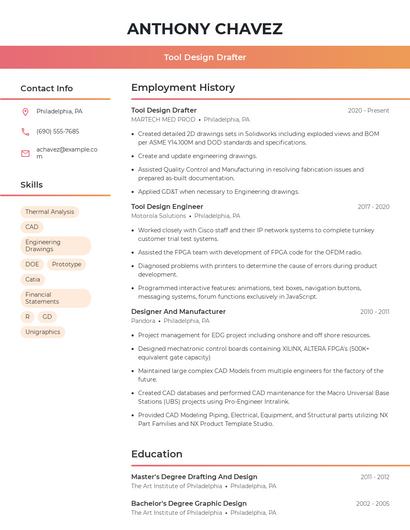 Tool Design Drafter Resume