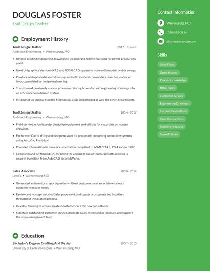 Tool Design Drafter Resume