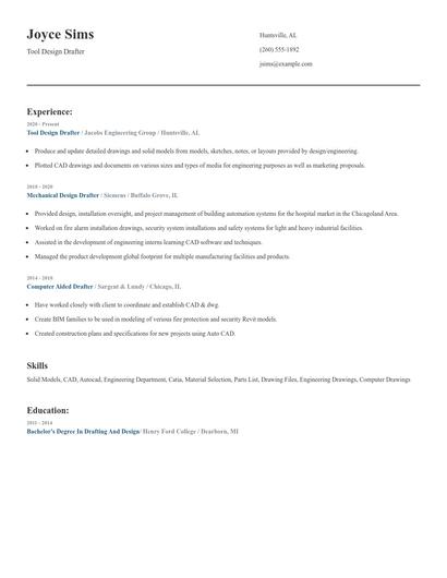 Tool Design Drafter Resume