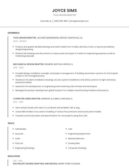 Tool Design Drafter Resume