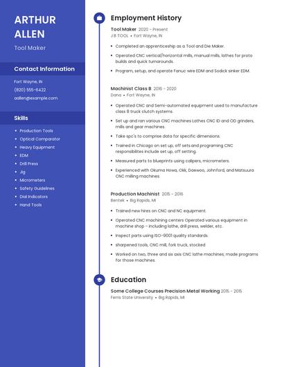 Tool Maker Resume
