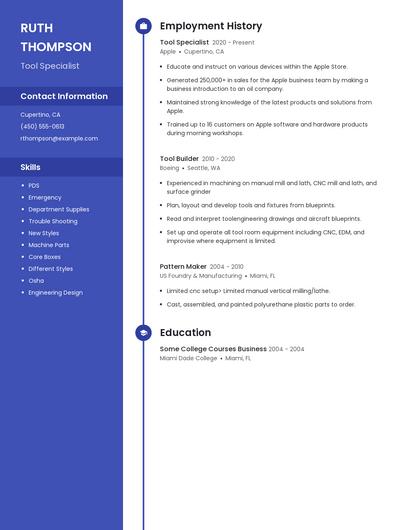 Tool Specialist Resume