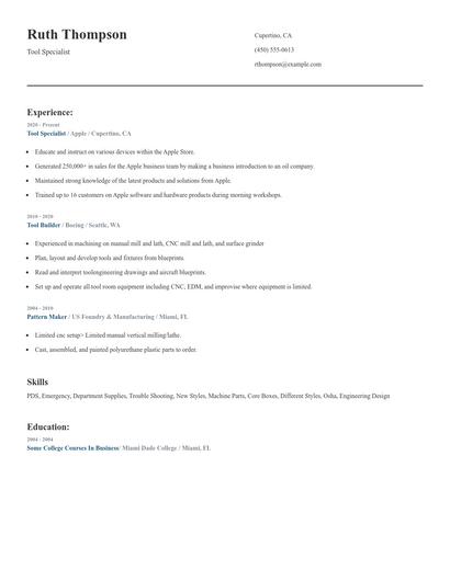 Tool Specialist Resume