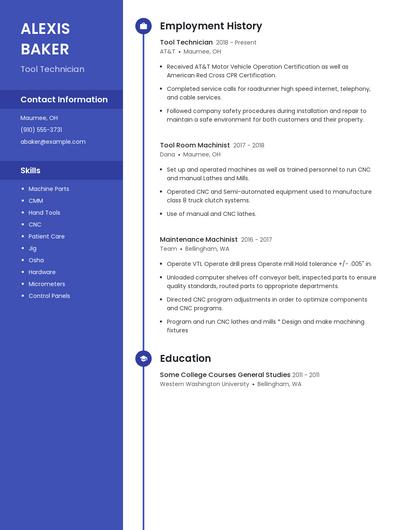 Tool Technician Resume