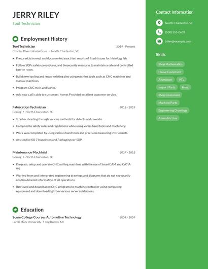 Tool Technician Resume