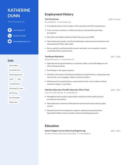 Tool Technician Resume