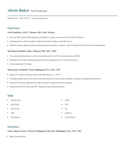 Tool Technician Resume