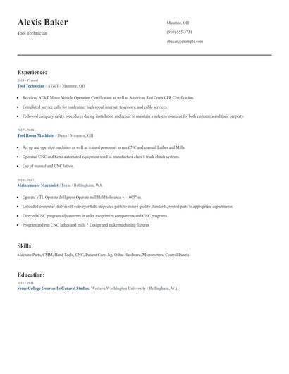 Tool Technician Resume