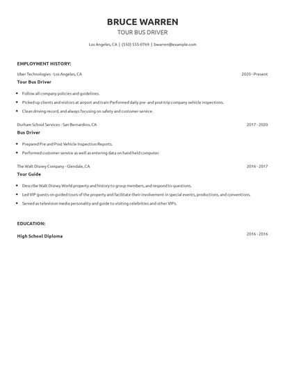 Tour Bus Driver Resume