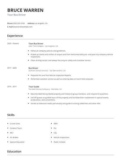 Tour Bus Driver Resume