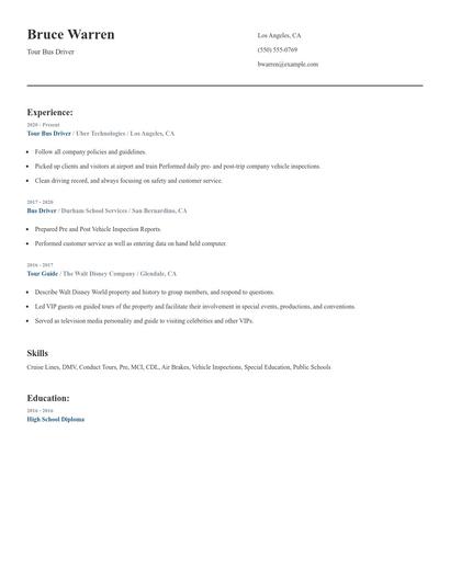 Tour Bus Driver Resume