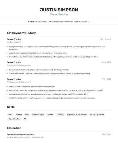 Tower Erector Resume