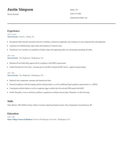 Tower Erector Resume