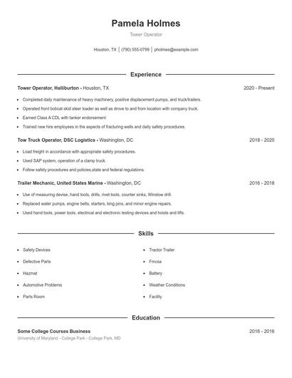 Tower Operator Resume