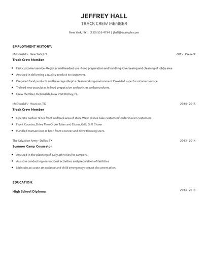 Track Crew Member Resume