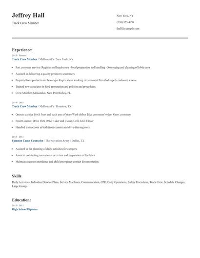 Track Crew Member Resume