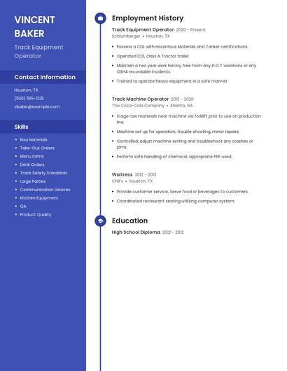 Track Equipment Operator Resume