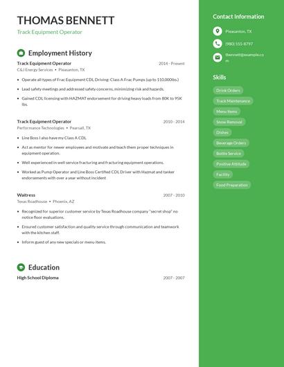 Track Equipment Operator Resume