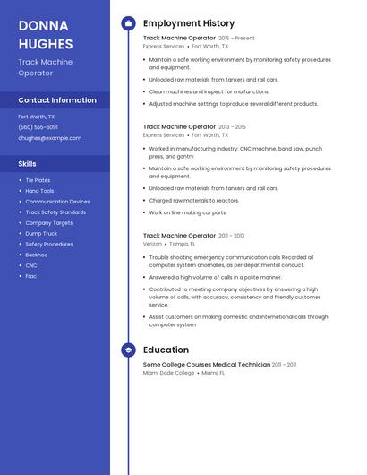 Track Machine Operator Resume