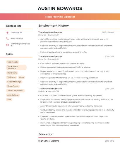 Track Machine Operator Resume