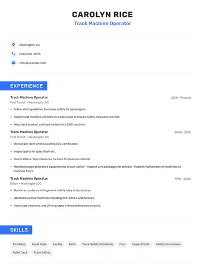 Track Machine Operator Resume