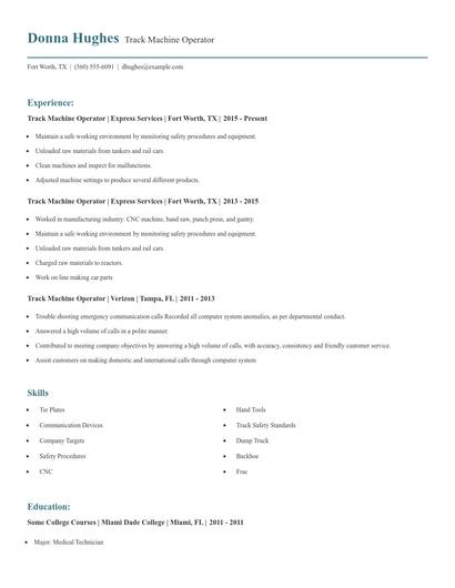 Track Machine Operator Resume