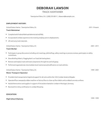 Track Maintainer Resume