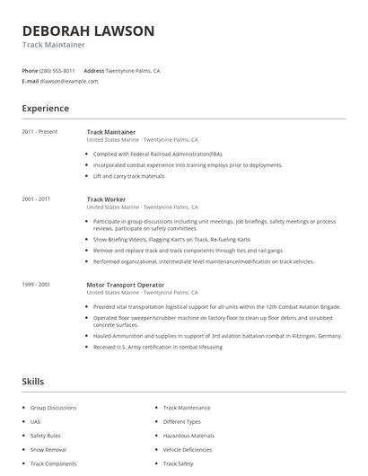 Track Maintainer Resume