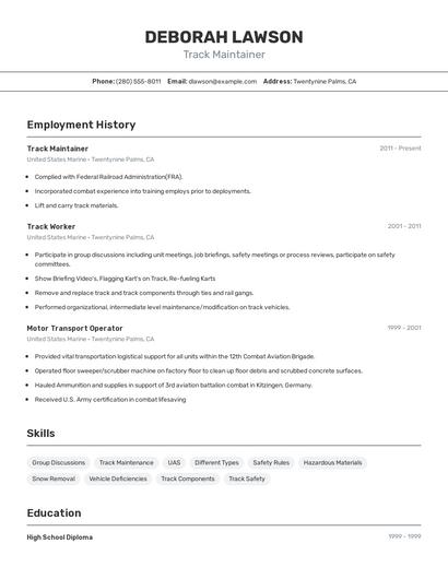 Track Maintainer Resume