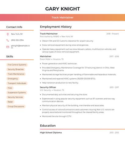 Track Maintainer Resume
