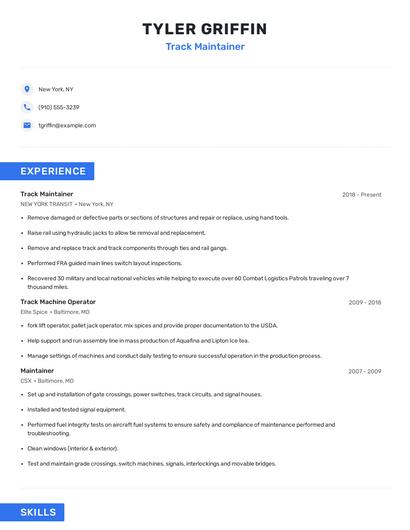 Track Maintainer Resume