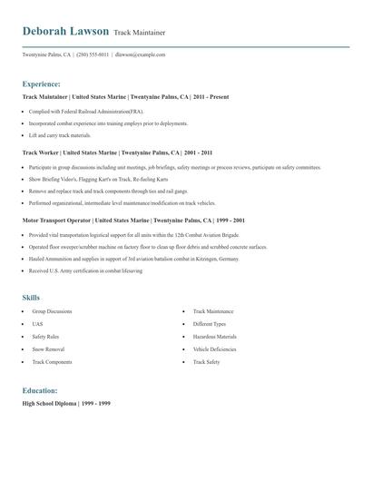 Track Maintainer Resume