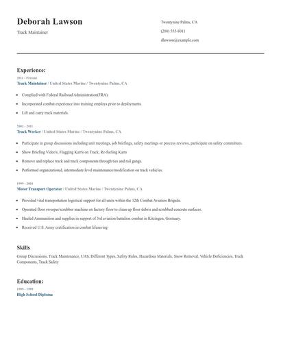 Track Maintainer Resume