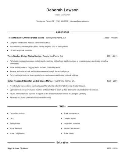 Track Maintainer Resume