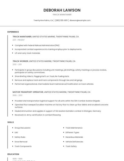 Track Maintainer Resume